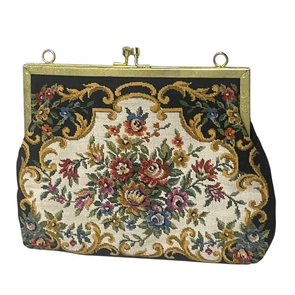 Floral Tapestry Handbag Metal Frame Evening Bag Chain Strap Kisslock Vintage - Picture 7 of 8
